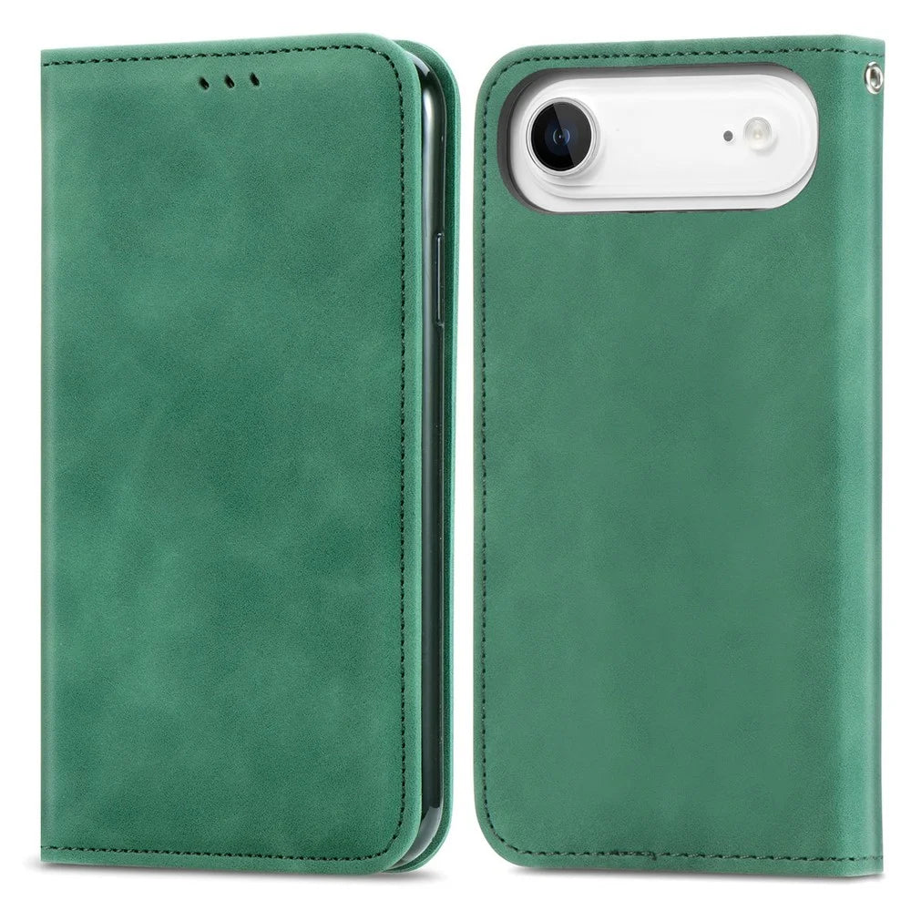 For iPhone Air Leather Case with Card Holder Magnetic Absorption Phone Cover - Green - 1
