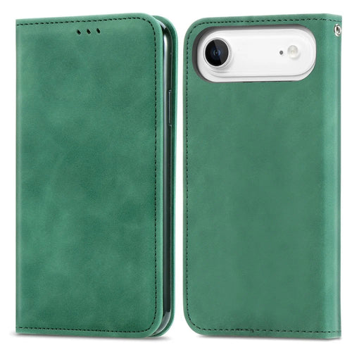 For iPhone Air Leather Case with Card Holder Magnetic Absorption Phone Cover - Green - 1