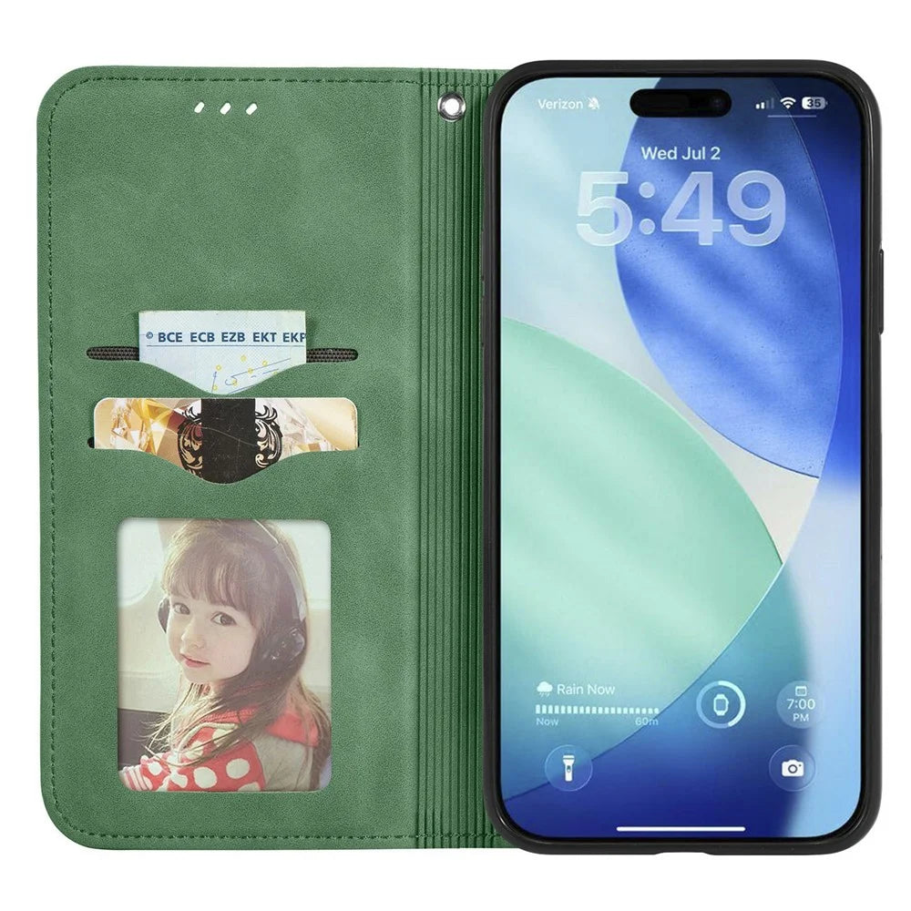 For iPhone Air Leather Case with Card Holder Magnetic Absorption Phone Cover - Green - 2