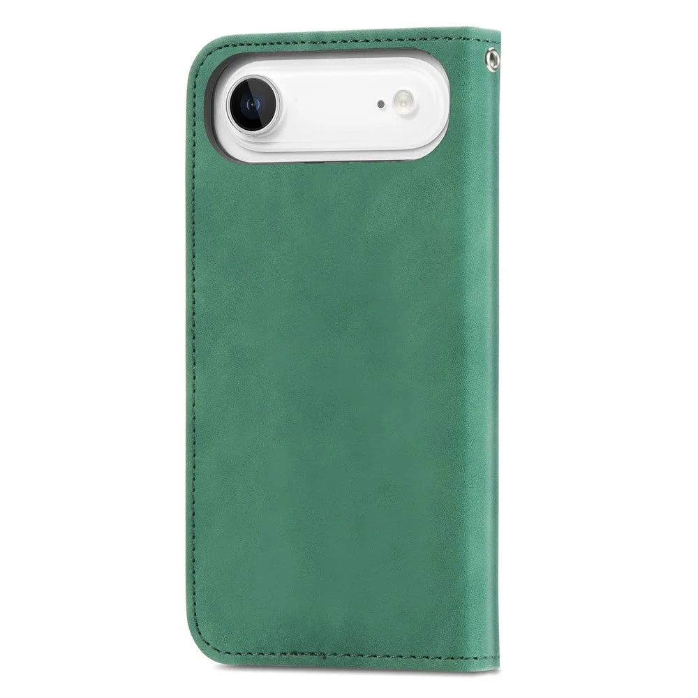 For iPhone Air Leather Case with Card Holder Magnetic Absorption Phone Cover - Green - 6