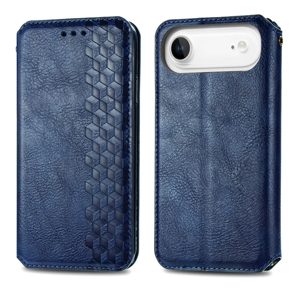 For iPhone Air Case Rhombus Imprint PU Leather Wallet Phone Cover - Blue - 1