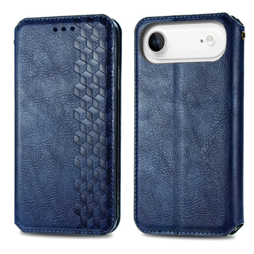 For iPhone Air Case Rhombus Imprint PU Leather Wallet Phone Cover - Blue - 1