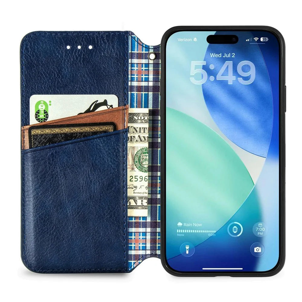 For iPhone Air Case Rhombus Imprint PU Leather Wallet Phone Cover - Blue - 2