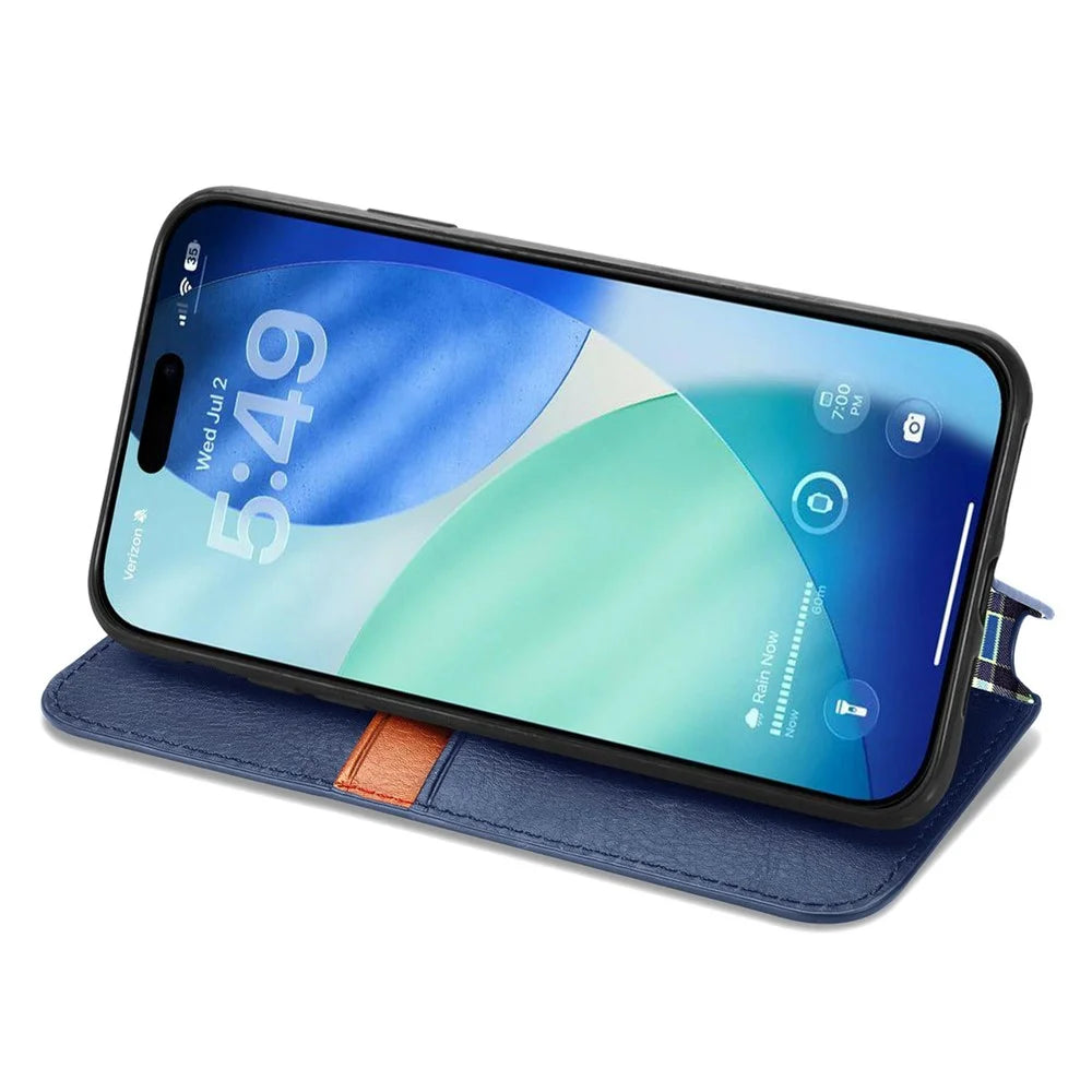 For iPhone Air Case Rhombus Imprint PU Leather Wallet Phone Cover - Blue - 3