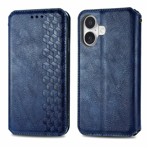 For iPhone 17 Case Rhombus Imprint PU Leather Wallet Phone Cover - Blue - 1