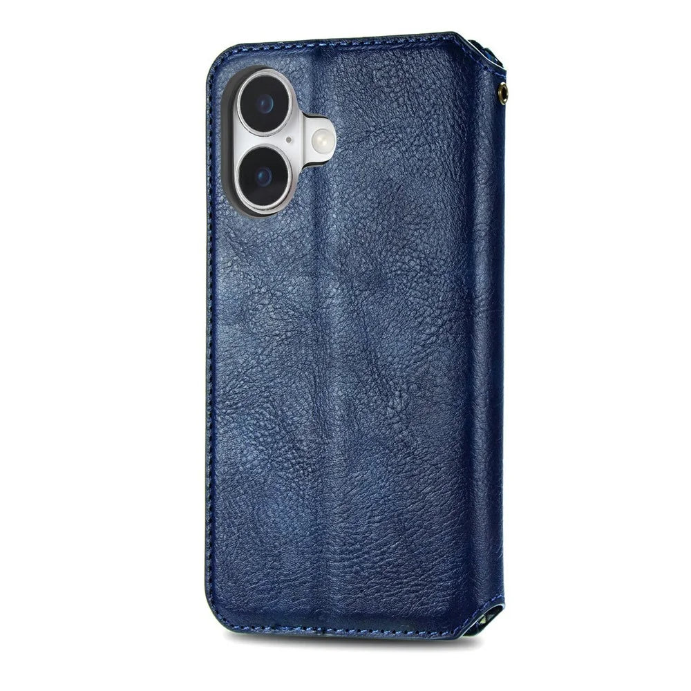 For iPhone 17 Case Rhombus Imprint PU Leather Wallet Phone Cover - Blue - 6