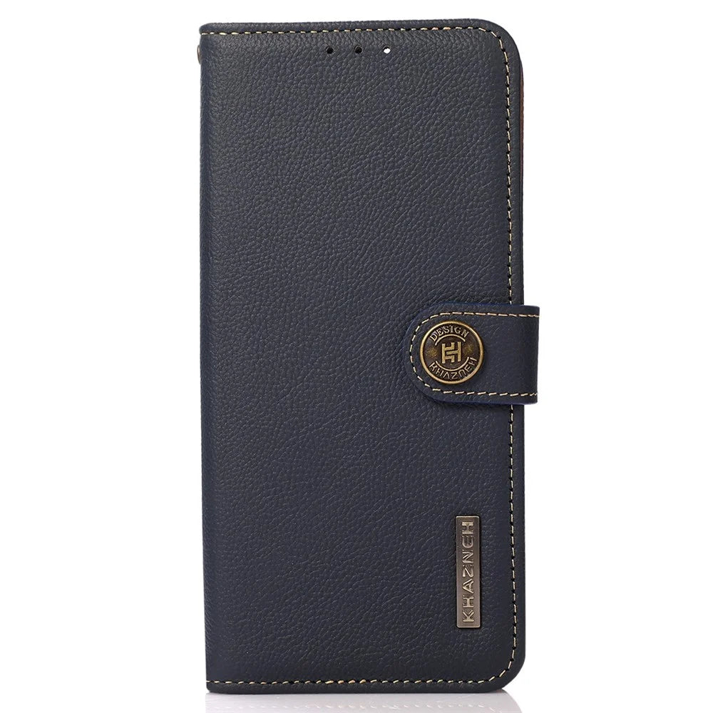 KHAZNEH For Sony Xperia 5 IV 5G Genuine Leather RFID Blocking Phone Case Full Protection Wallet Stand Magnetic Clasp Cover - Blue - 6