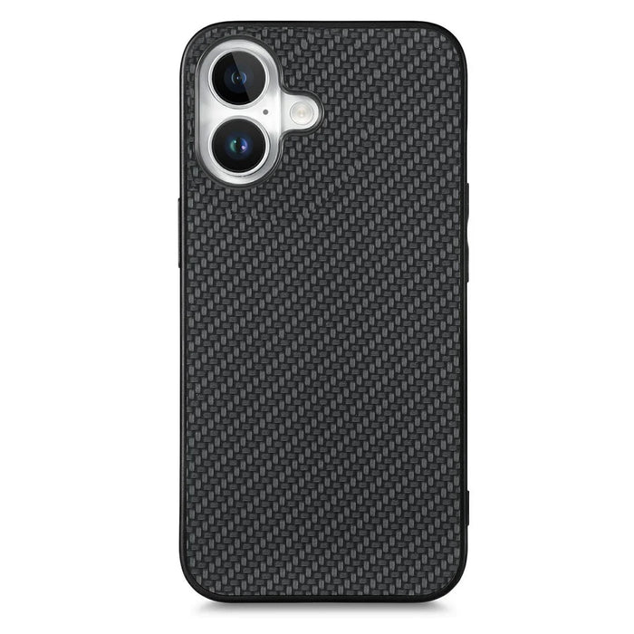 For iPhone 16 Case Carbon Fiber Texture PU Leather + PC + TPU Phone Cover - Black - 2