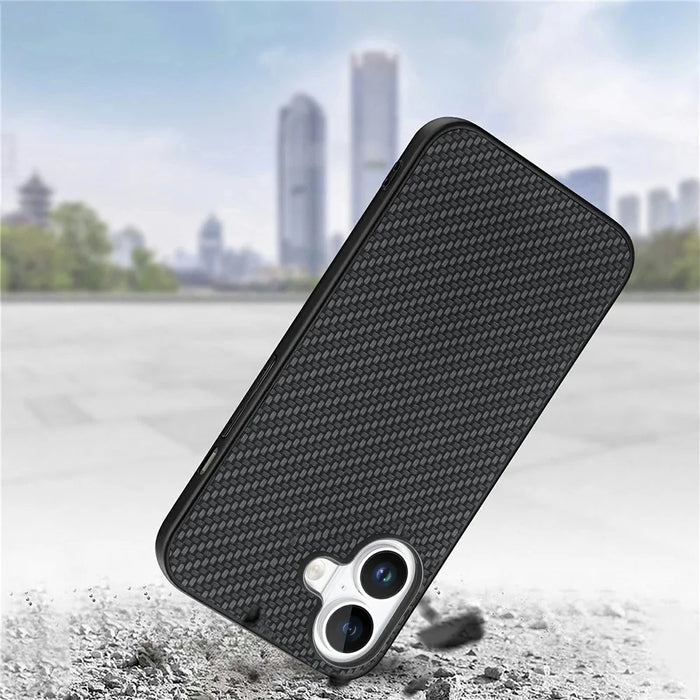 For iPhone 16 Case Carbon Fiber Texture PU Leather + PC + TPU Phone Cover - Black - 6
