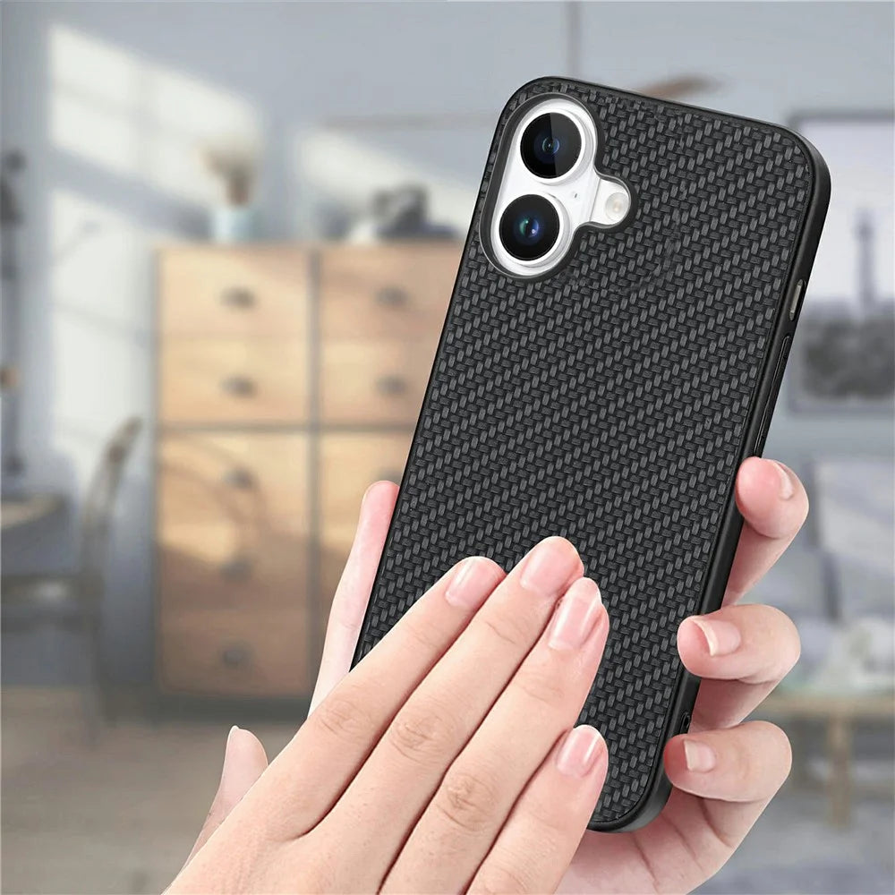 For iPhone 17 Case Carbon Fiber Texture PU Leather + PC + TPU Phone Cover - Black - 7