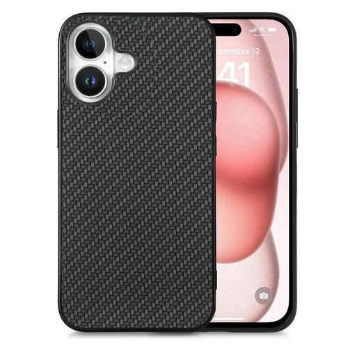 For iPhone 16 Plus Case Carbon Fiber Texture PU Leather + PC + TPU Phone Cover - Black - 1