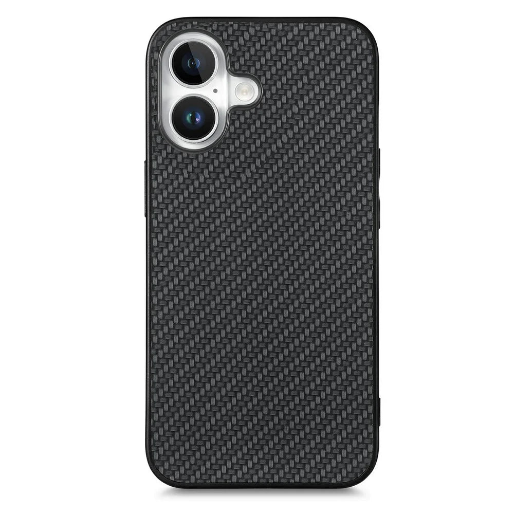 For iPhone 16 Plus Case Carbon Fiber Texture PU Leather + PC + TPU Phone Cover - Black - 2