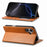 For iPhone 17 Case Wallet Tri-Color Stitching Leather Phone Cover with Elastic Wristband - Brown - 3