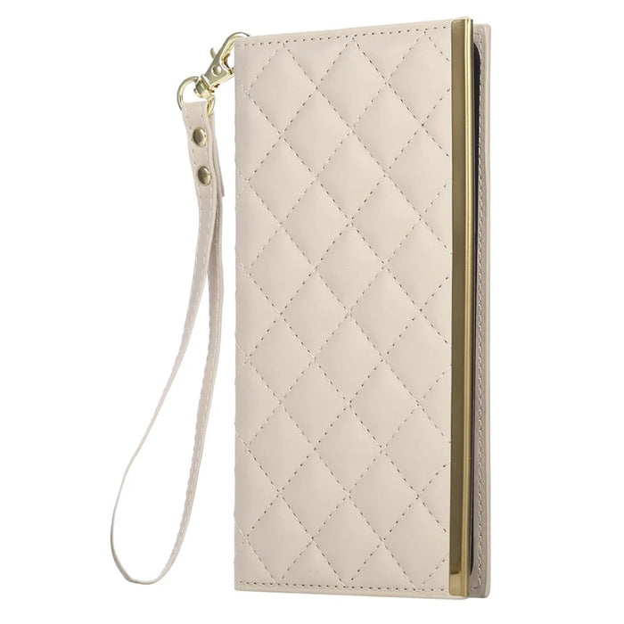 For Samsung Galaxy S25 Edge Case Suction Cup PU Leather Wallet Phone Cover with Straps - Beige - 5