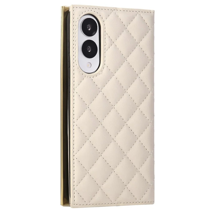 For Samsung Galaxy S25 Edge Case Suction Cup PU Leather Wallet Phone Cover with Straps - Beige - 6