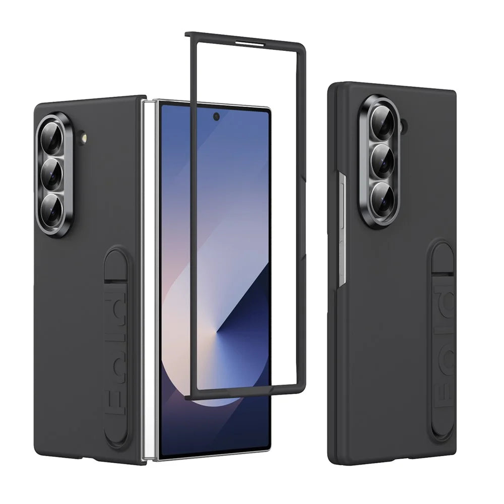 For Samsung Galaxy Z Fold5 5G Phone Case Kickstand PC Cover with Tempered Glass Screen Protector - Black - 2