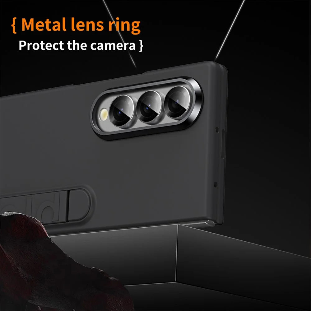 For Samsung Galaxy Z Fold3 5G Phone Case Kickstand PC Cover with Tempered Glass Screen Protector - Black - 7