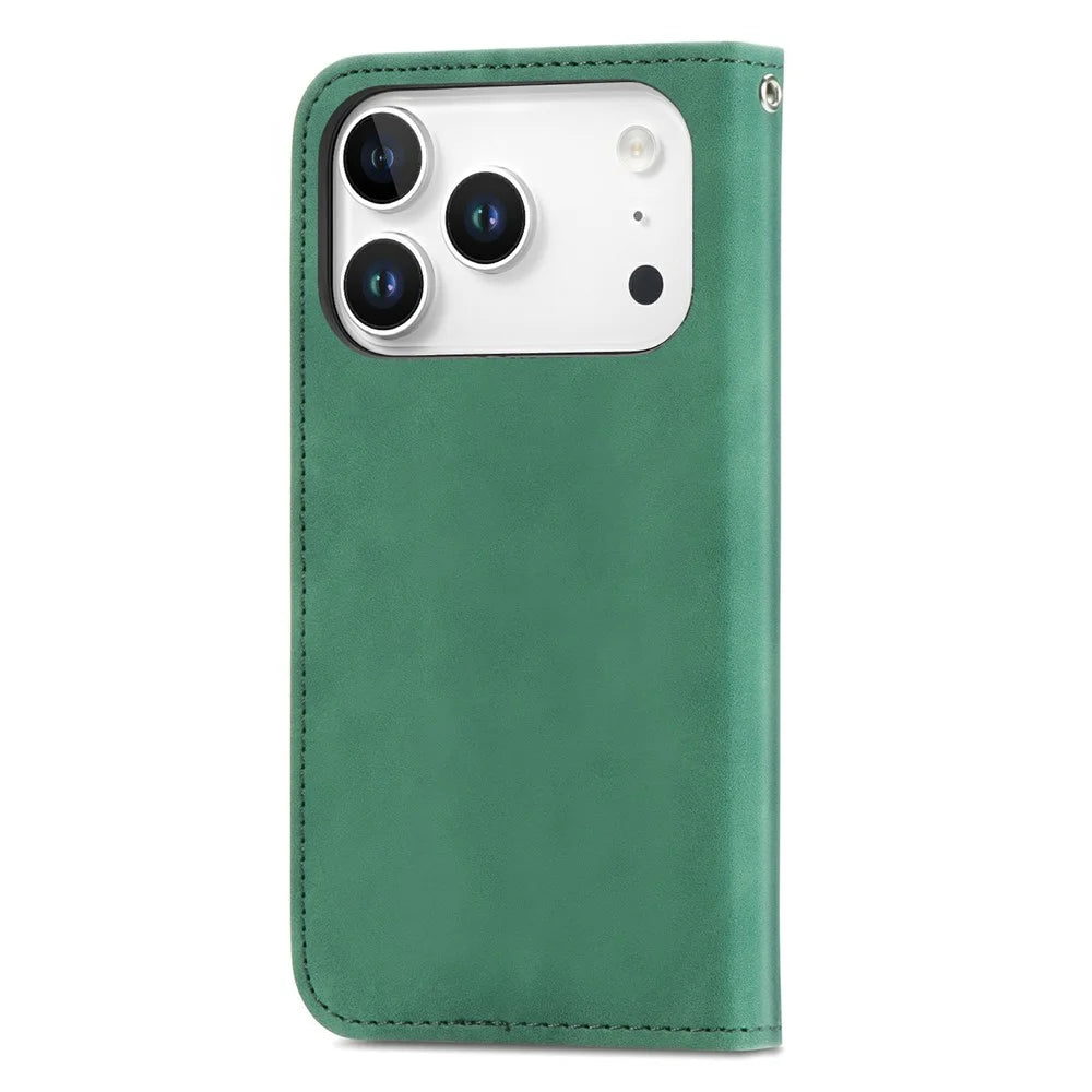 For iPhone 18 Pro Max / 17 Pro Max Leather Case with Card Holder Magnetic Absorption Phone Cover - Green - 6