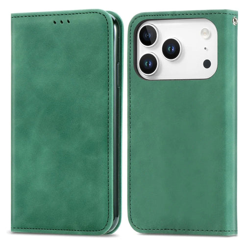 For iPhone 18 Pro / 17 Pro Leather Case with Card Holder Magnetic Absorption Phone Cover - Green - 1