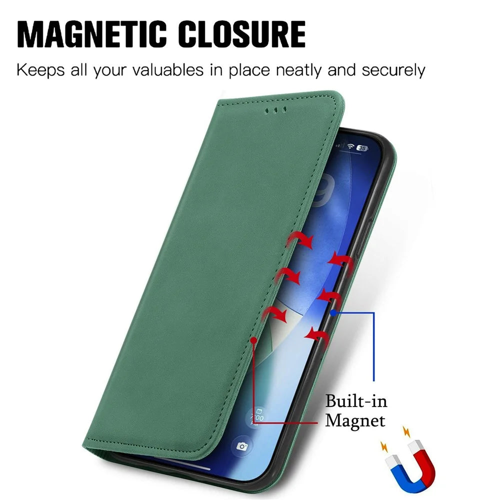 For iPhone 18 Pro / 17 Pro Leather Case with Card Holder Magnetic Absorption Phone Cover - Green - 4