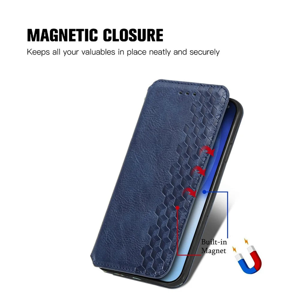 For iPhone 18 Pro Max / 17 Pro Max Case Rhombus Imprint PU Leather Wallet Phone Cover - Blue - 4