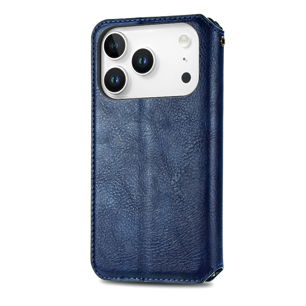 For iPhone 18 Pro Max / 17 Pro Max Case Rhombus Imprint PU Leather Wallet Phone Cover - Blue - 6