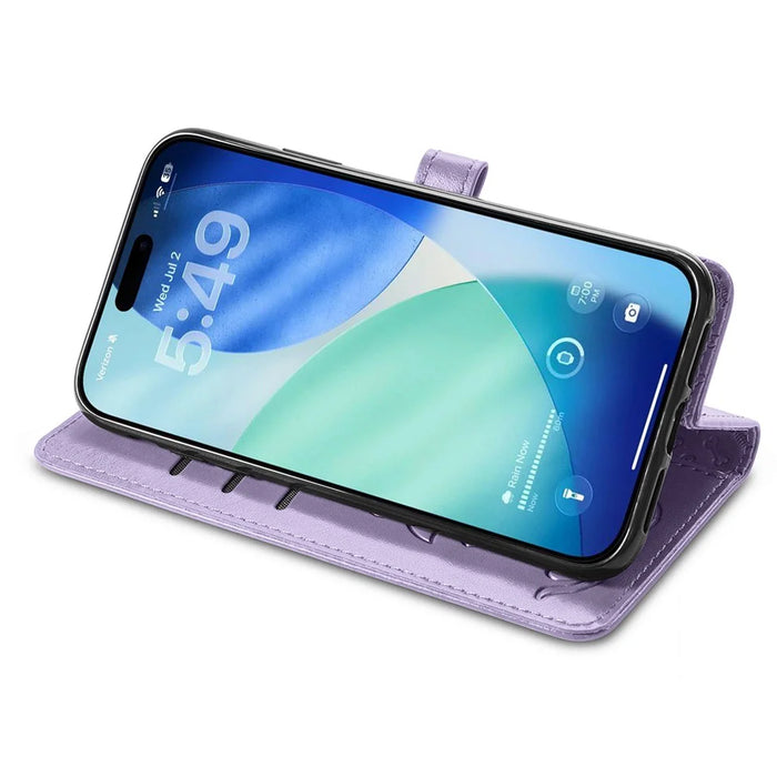 For iPhone 17 Pro Case Flip Wallet Leather Phone Cover with Cute Cat Dog Pattern - Light Purple - 3