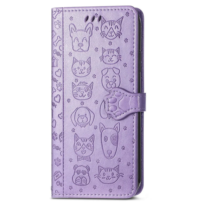 For iPhone 17 Pro Case Flip Wallet Leather Phone Cover with Cute Cat Dog Pattern - Light Purple - 5