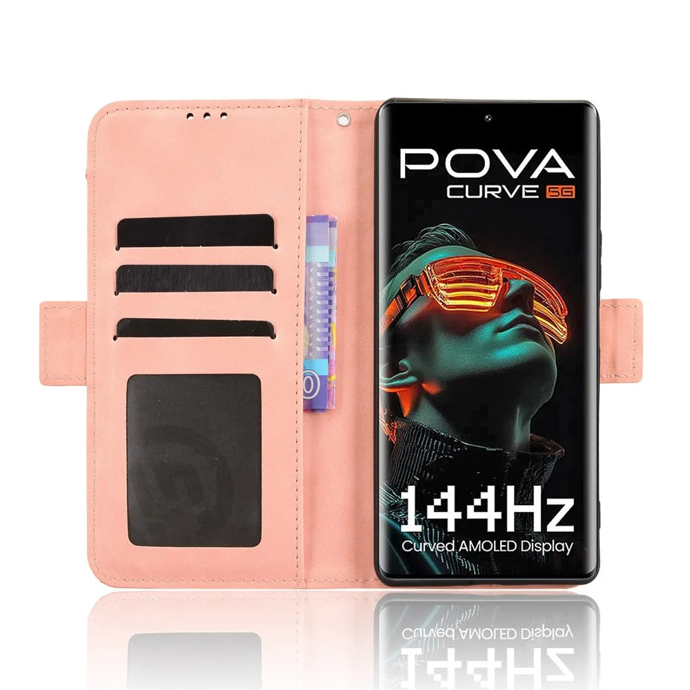 For TECNO Pova Curve 5G LJ8k Leather Case Phone Wallet Cover with Multiple Card Slots - Pink - 3