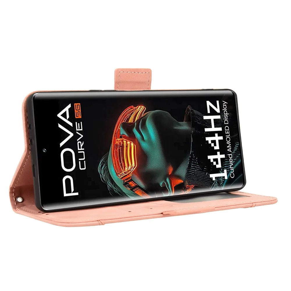 For TECNO Pova Curve 5G LJ8k Leather Case Phone Wallet Cover with Multiple Card Slots - Pink - 4
