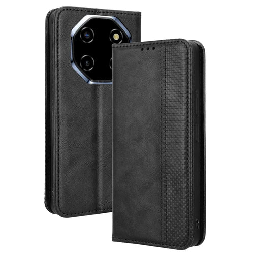 For Blackview Shark 6 / Oscal Tiger 8 Leather Case Wallet Stand Retro Texture Phone Cover - Black - 1