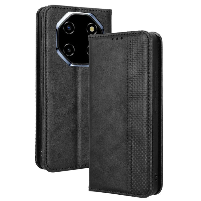 For Blackview Shark 6 / Oscal Tiger 8 Leather Case Wallet Stand Retro Texture Phone Cover - Black - 1