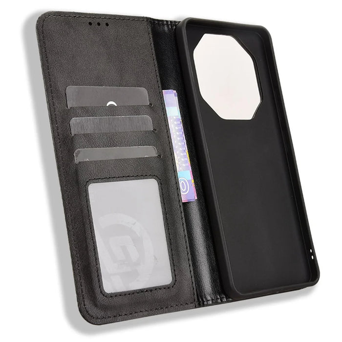 For Blackview Shark 6 / Oscal Tiger 8 Leather Case Wallet Stand Retro Texture Phone Cover - Black - 2