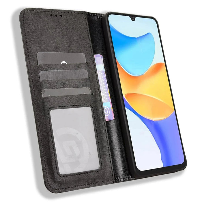 For Blackview Shark 6 / Oscal Tiger 8 Leather Case Wallet Stand Retro Texture Phone Cover - Black - 3
