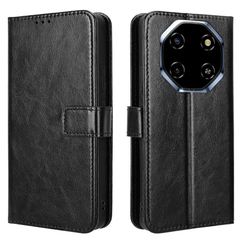 For Blackview Shark 6 / Oscal Tiger 8 PU Leather Case with Strap Crazy Horse Texture Phone Wallet Cover - Black - 1
