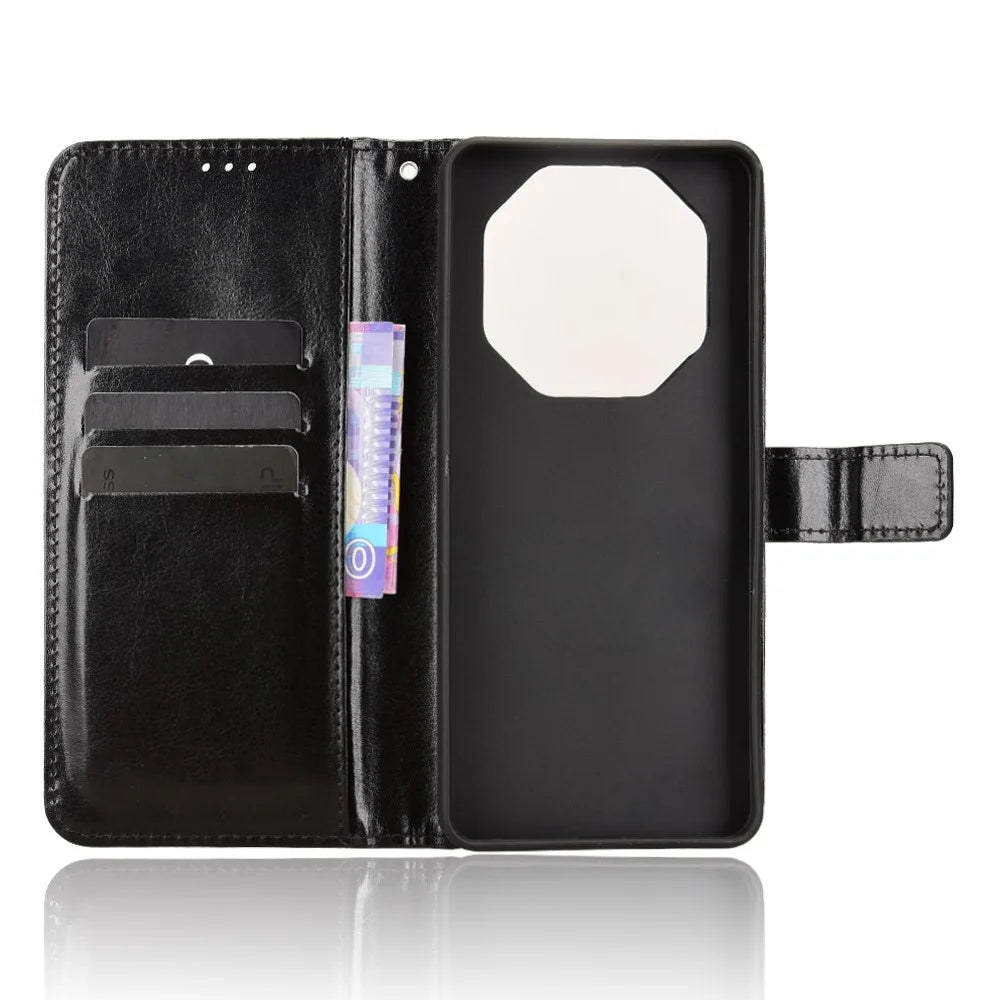 For Blackview Shark 6 / Oscal Tiger 8 PU Leather Case with Strap Crazy Horse Texture Phone Wallet Cover - Black - 2