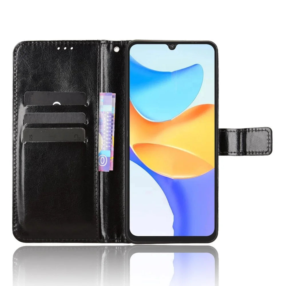 For Blackview Shark 6 / Oscal Tiger 8 PU Leather Case with Strap Crazy Horse Texture Phone Wallet Cover - Black - 3