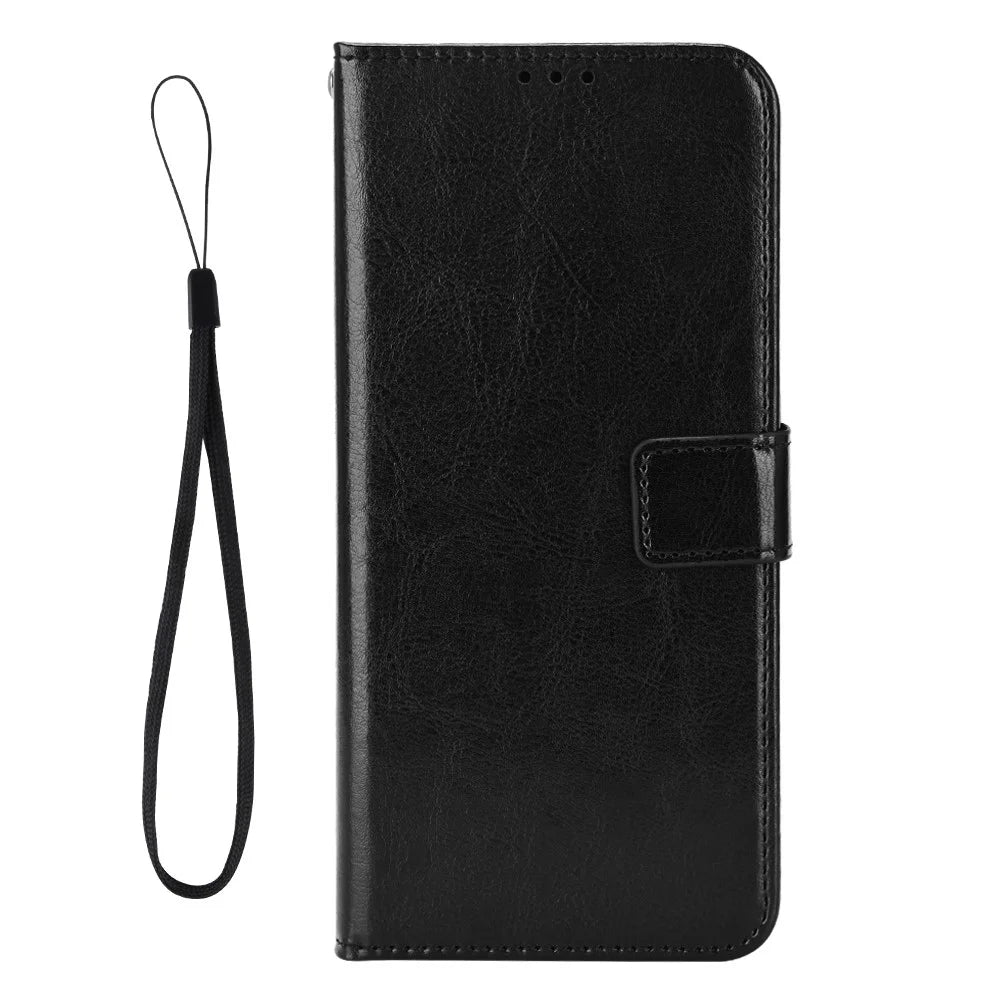 For Blackview Shark 6 / Oscal Tiger 8 PU Leather Case with Strap Crazy Horse Texture Phone Wallet Cover - Black - 7