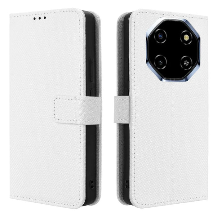 For Blackview Shark 6 / Oscal Tiger 8 Leather Wallet Case with Strap Diamond Texture Phone Cover - White - 1