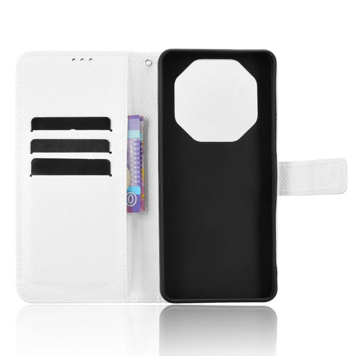 For Blackview Shark 6 / Oscal Tiger 8 Leather Wallet Case with Strap Diamond Texture Phone Cover - White - 2