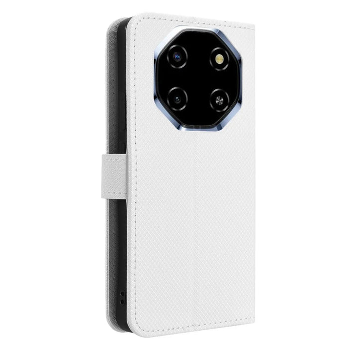 For Blackview Shark 6 / Oscal Tiger 8 Leather Wallet Case with Strap Diamond Texture Phone Cover - White - 7