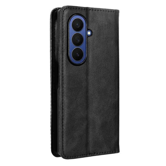 For Samsung Galaxy Z Fold7 5G Leather Case Wallet Stand Retro Texture Phone Cover - Black - 6