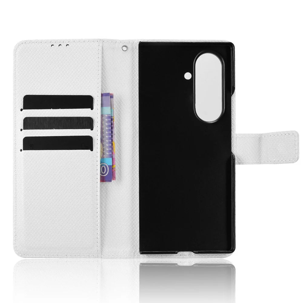 For Samsung Galaxy Z Fold7 5G Leather Wallet Case with Strap Diamond Texture Phone Cover - White - 2