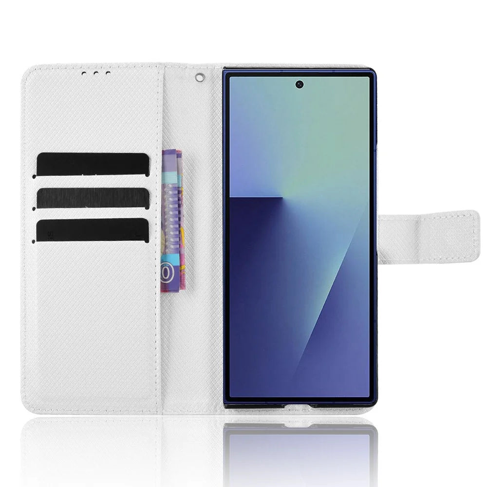 For Samsung Galaxy Z Fold7 5G Leather Wallet Case with Strap Diamond Texture Phone Cover - White - 3