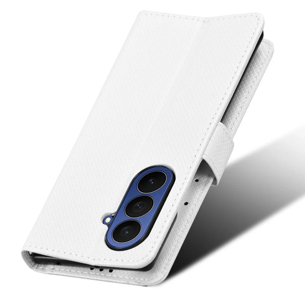 For Samsung Galaxy Z Fold7 5G Leather Wallet Case with Strap Diamond Texture Phone Cover - White - 5