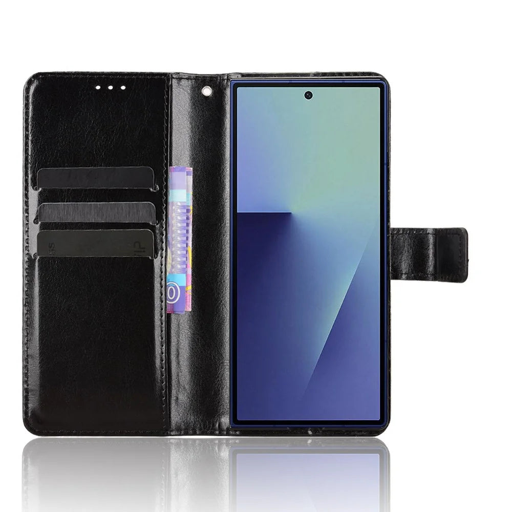 For Samsung Galaxy Z Fold7 5G PU Leather Case with Strap Crazy Horse Texture Phone Wallet Cover - Black - 2