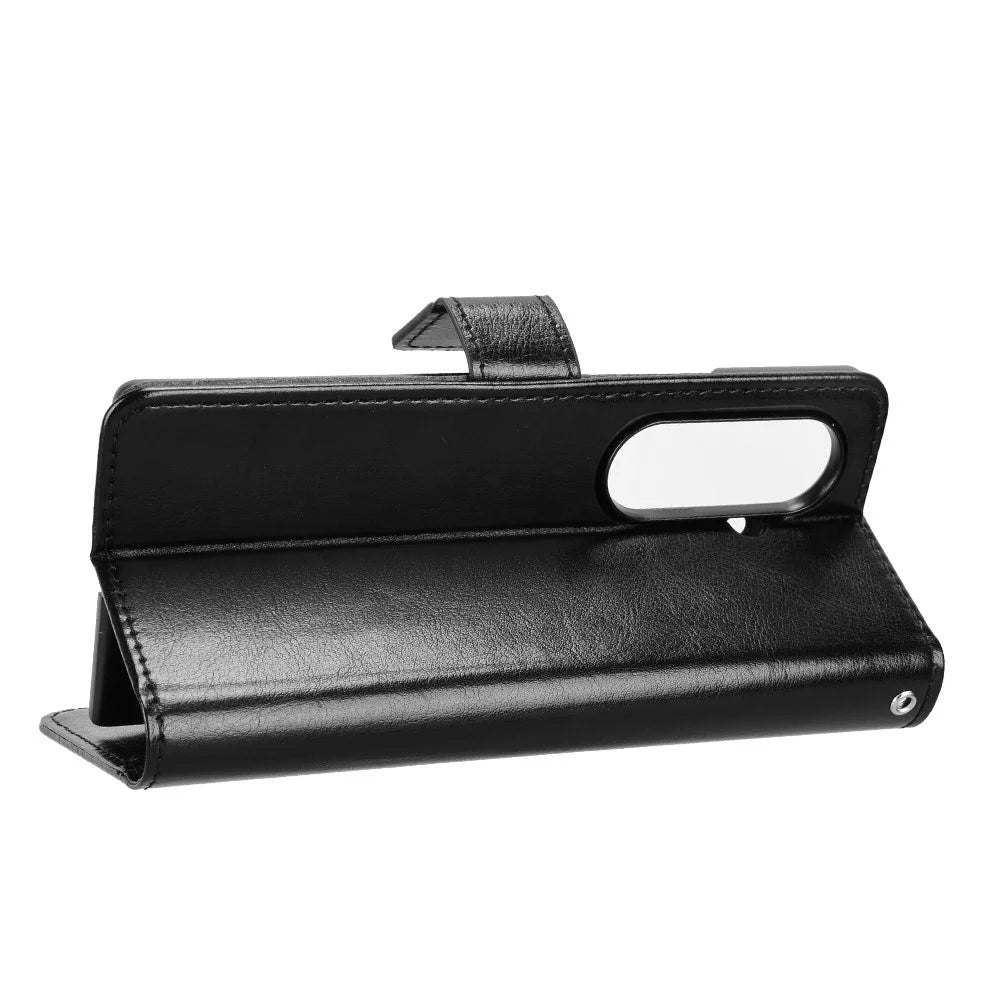 For Samsung Galaxy Z Fold7 5G PU Leather Case with Strap Crazy Horse Texture Phone Wallet Cover - Black - 3