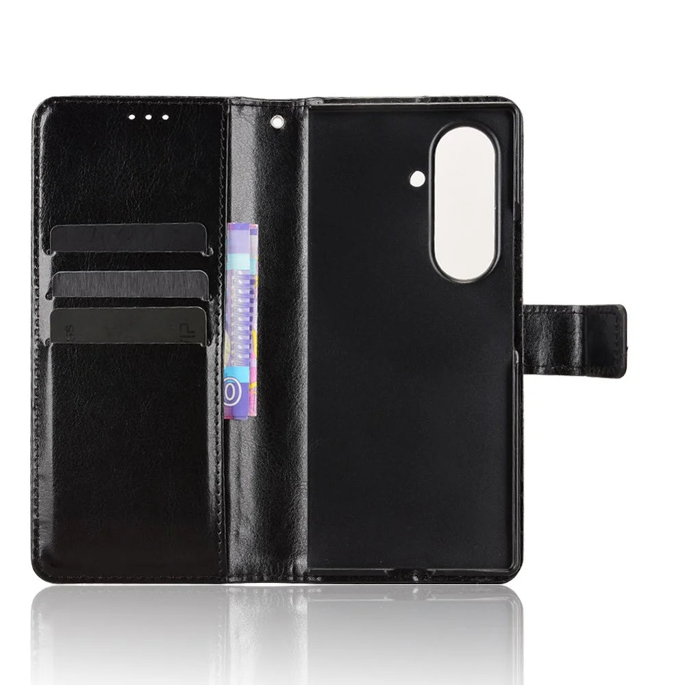 For Samsung Galaxy Z Fold7 5G PU Leather Case with Strap Crazy Horse Texture Phone Wallet Cover - Black - 4
