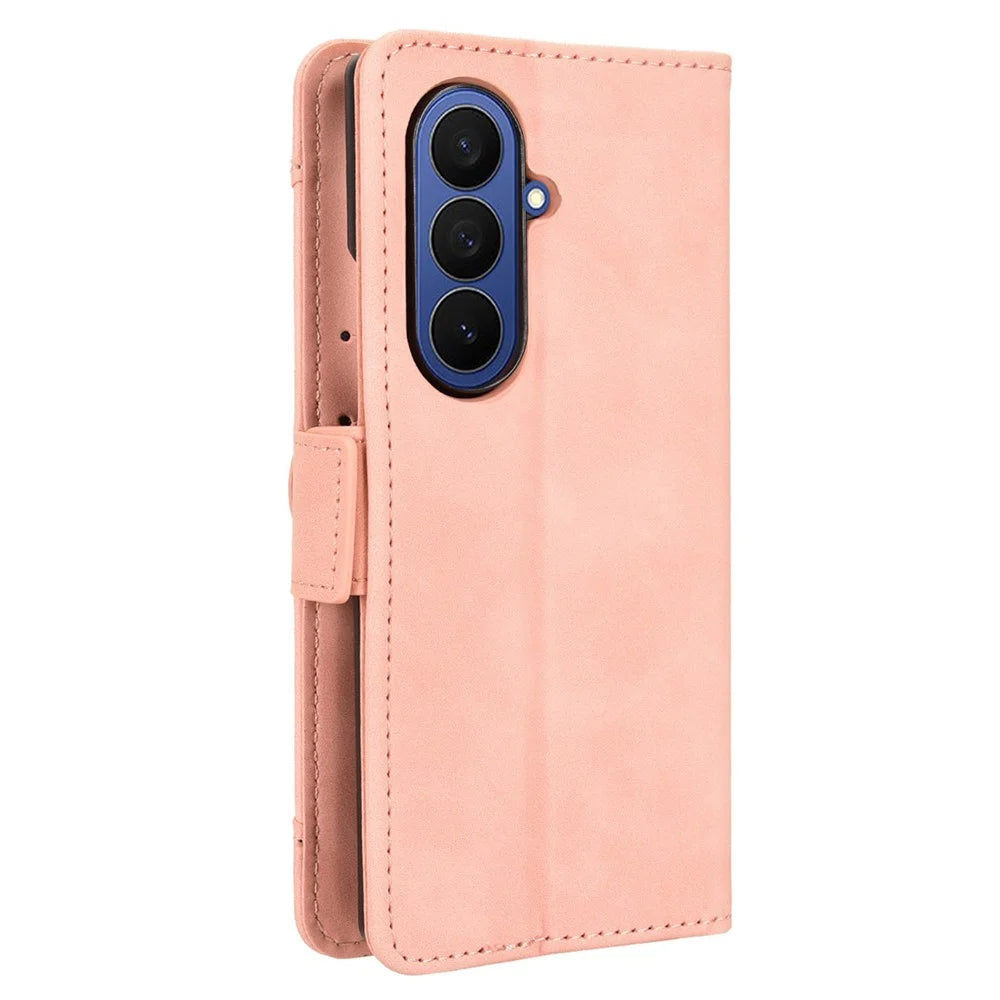For Samsung Galaxy Z Fold7 5G Leather Case Phone Wallet Cover with Multiple Card Slots - Pink - 7
