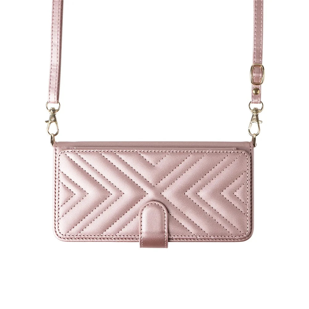 For Sony Xperia 10 VII Case with Shoulder / Wrist Strap Leather Phone Cover Stand Wallet - Pink - 7